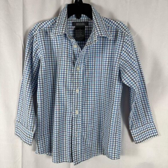 Kenneth Cole Reaction Boys Button Down Checked Plaid Dress Shirt Top Siz… - Picture 1 of 8